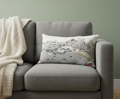 14" X 24" Dark Gray And White Pittsburgh Nighttime Skyline Lumbar Decorative Pillow HomeRoots