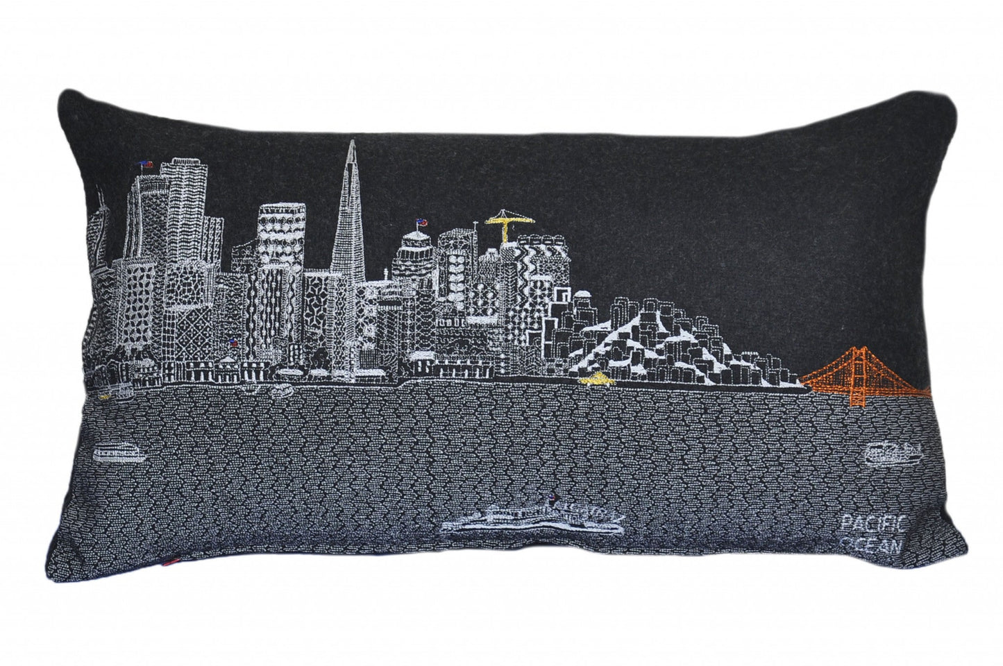 25" Black San Francisco Nighttime Skyline Lumbar Decorative Pillow FurniFindUSA