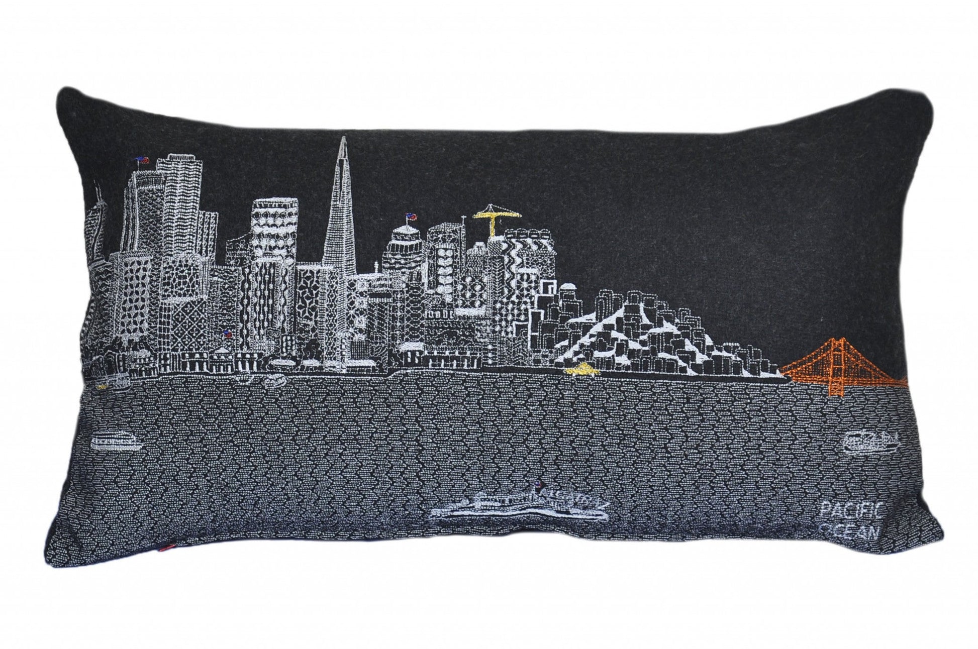 25" Black San Francisco Nighttime Skyline Lumbar Decorative Pillow FurniFindUSA