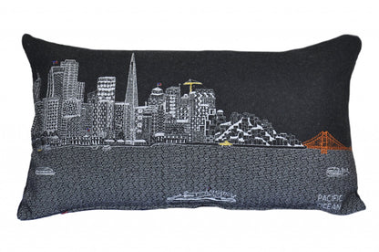 25" Black San Francisco Nighttime Skyline Lumbar Decorative Pillow FurniFindUSA