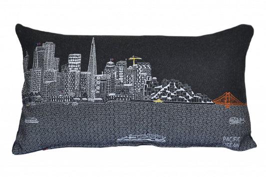 25" Black San Francisco Nighttime Skyline Lumbar Decorative Pillow FurniFindUSA