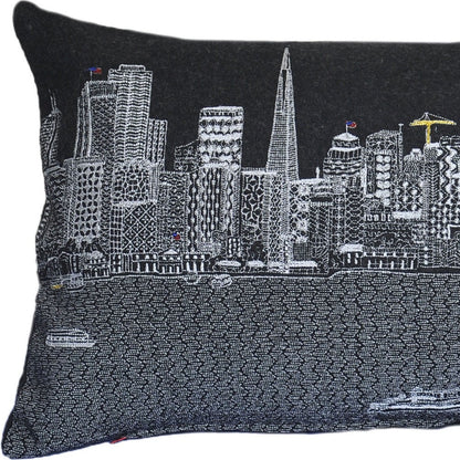25" Black San Francisco Nighttime Skyline Lumbar Decorative Pillow FurniFindUSA
