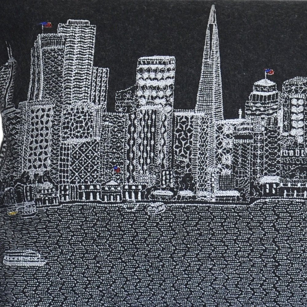 14" X 25" Dark Gray And White San Francisco Nighttime Skyline Lumbar Decorative Pillow — view 4
