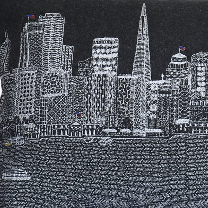 14" X 25" Dark Gray And White San Francisco Nighttime Skyline Lumbar Decorative Pillow HomeRoots
