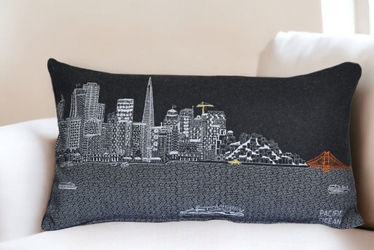 25" Black San Francisco Nighttime Skyline Lumbar Decorative Pillow FurniFindUSA