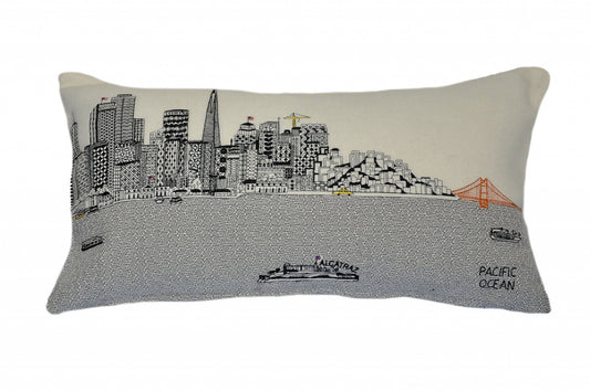 25" White San Francisco Daylight Skyline Lumbar Decorative Pillow FurniFindUSA