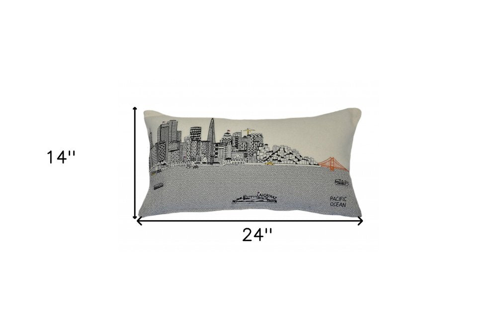 14" X 25" Dark Gray And White San Francisco Nighttime Skyline Lumbar Decorative Pillow — view 8