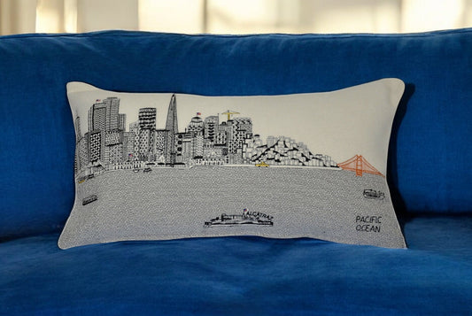 25" White San Francisco Daylight Skyline Lumbar Decorative Pillow FurniFindUSA