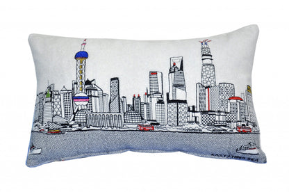25" White Shanghai Daylight Skyline Lumbar Decorative Pillow FurniFindUSA