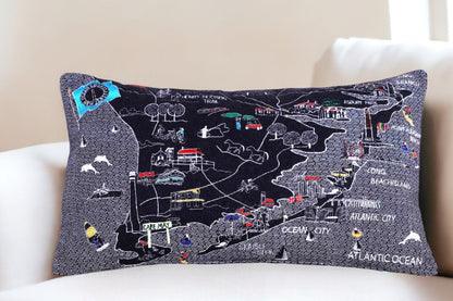 25" Black Jersey Shore Nighttime Skyline Lumbar Decorative Pillow FurniFindUSA