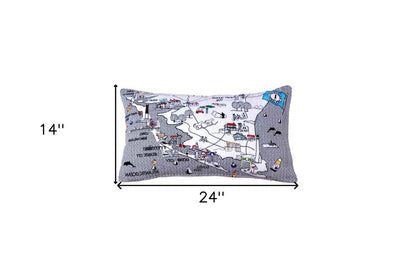 14" X 25" Dark Gray And White Lumbar Jersey Shore Nighttime Skyline Lumbar Decorative Pillow HomeRoots