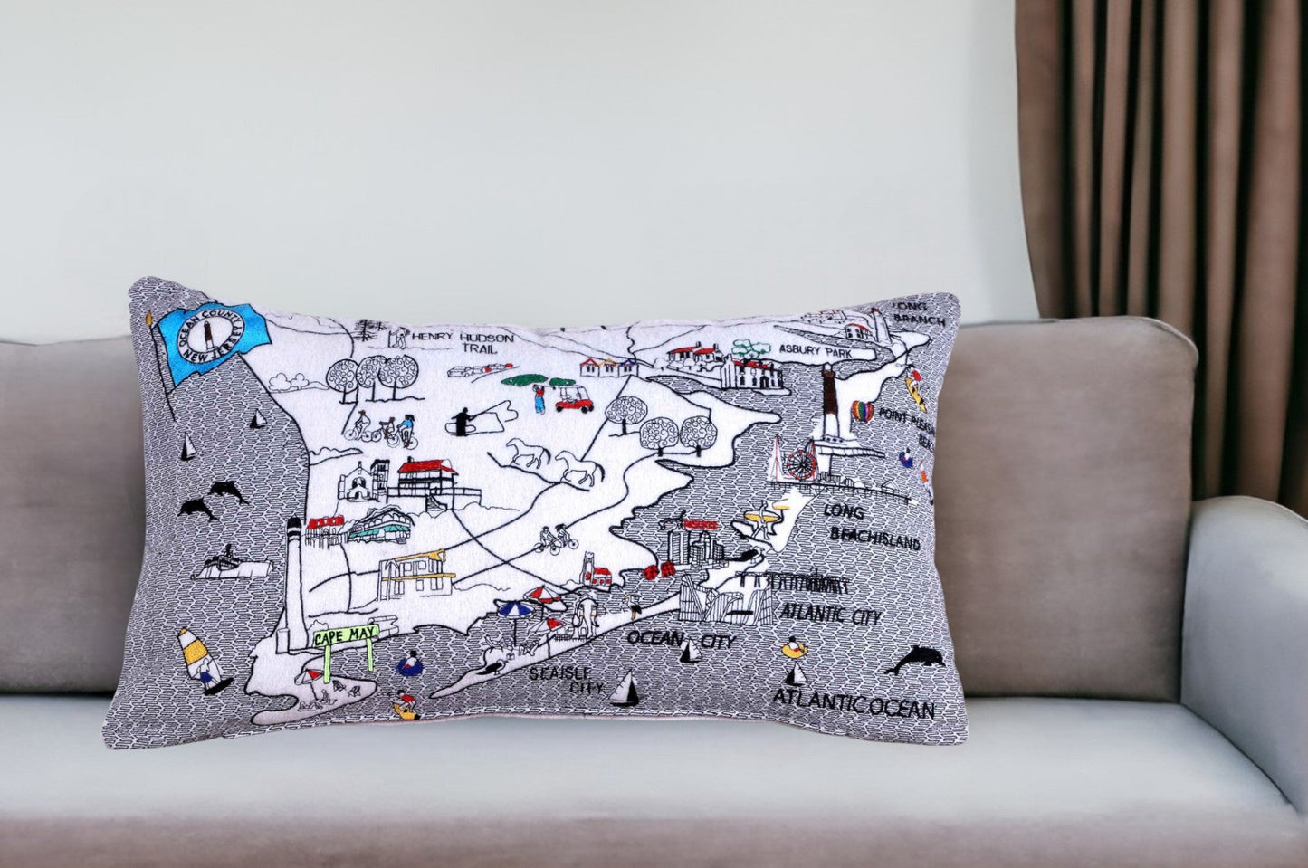 25" White Jersey Shore Daylight Skyline Lumbar Decorative Pillow FurniFindUSA