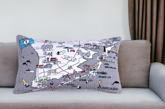 25" White Jersey Shore Daylight Skyline Lumbar Decorative Pillow FurniFindUSA
