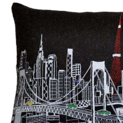25" Black Tokyo Nighttime Skyline Lumbar Decorative Pillow FurniFindUSA