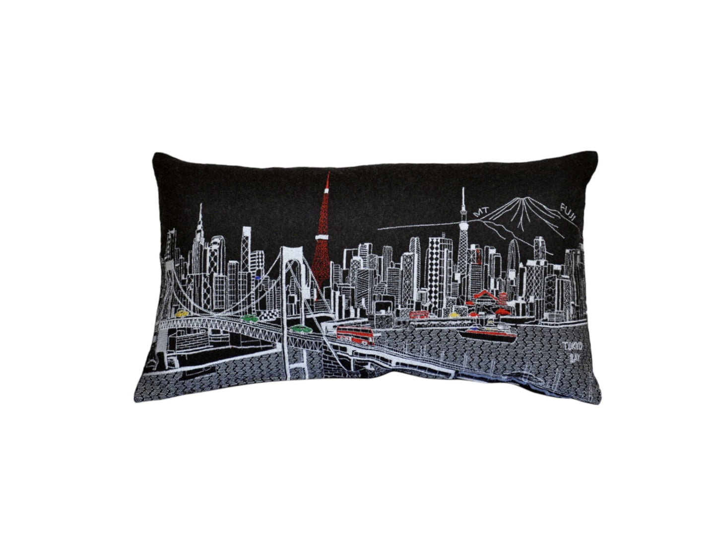 25" Black Tokyo Nighttime Skyline Lumbar Decorative Pillow FurniFindUSA