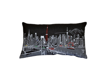 25" Black Tokyo Nighttime Skyline Lumbar Decorative Pillow FurniFindUSA