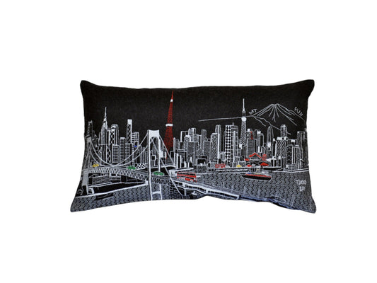 25" Black Tokyo Nighttime Skyline Lumbar Decorative Pillow FurniFindUSA