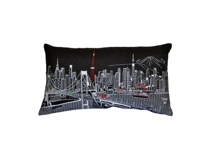 14" X 24" Dark Gray And White Tokyo Nighttime Skyline Lumbar Decorative Pillow HomeRoots