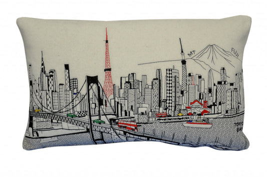 25" White Tokyo Daylight Skyline Lumbar Decorative Pillow FurniFindUSA