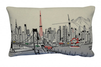 14" X 24" Dark Gray And White Tokyo Nighttime Skyline Lumbar Decorative Pillow HomeRoots