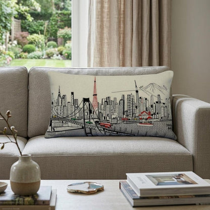 14" X 24" Dark Gray And White Tokyo Nighttime Skyline Lumbar Decorative Pillow HomeRoots