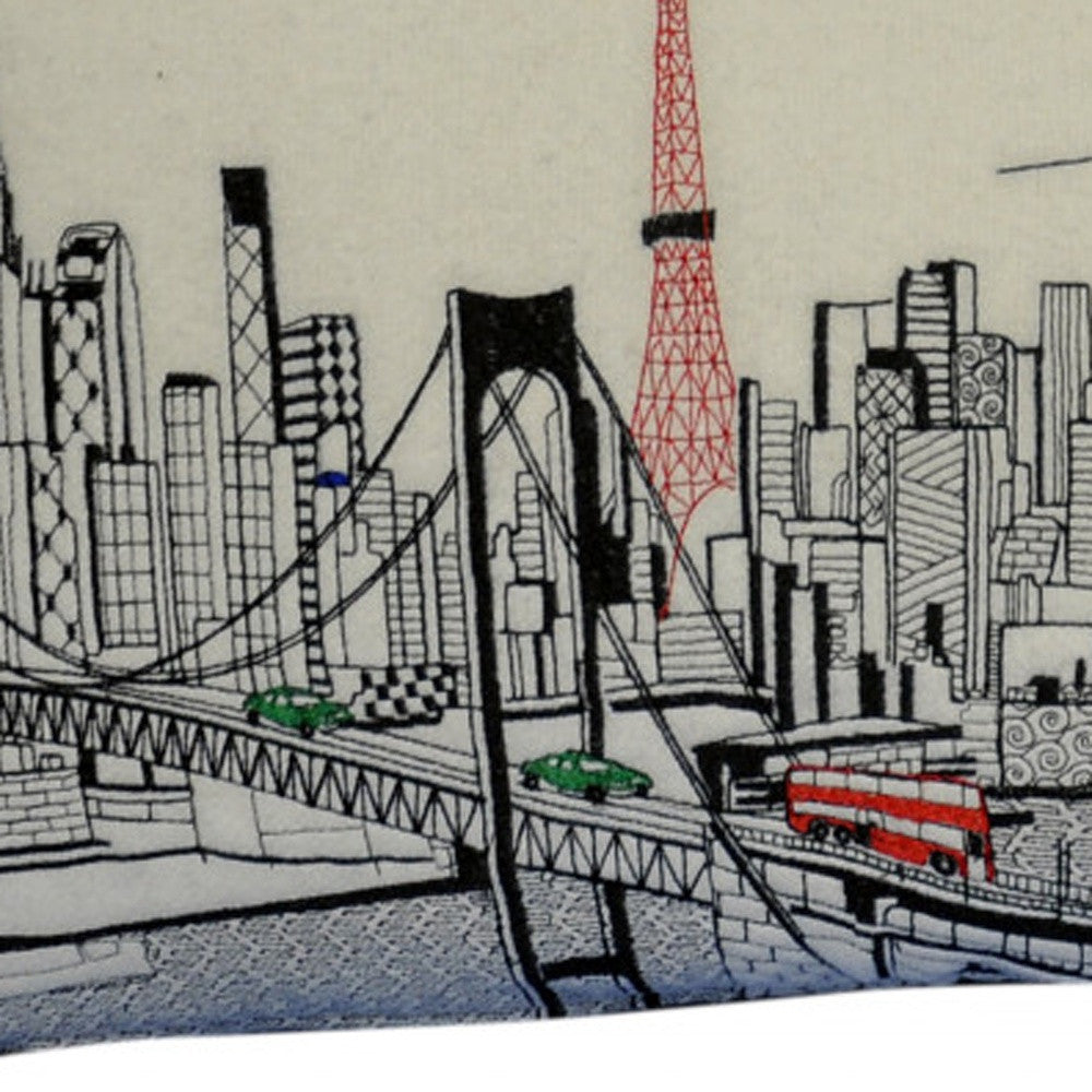 25" White Tokyo Daylight Skyline Lumbar Decorative Pillow FurniFindUSA