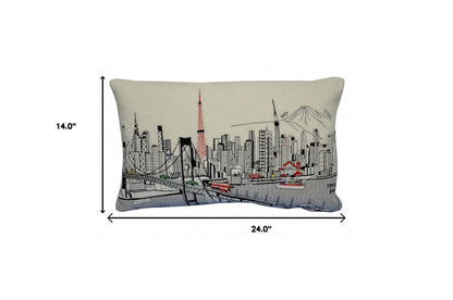 14" X 24" Dark Gray And White Tokyo Nighttime Skyline Lumbar Decorative Pillow HomeRoots