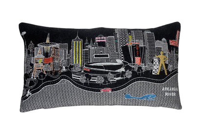 25" Black Tulsa Nighttime Skyline Lumbar Decorative Pillow FurniFindUSA