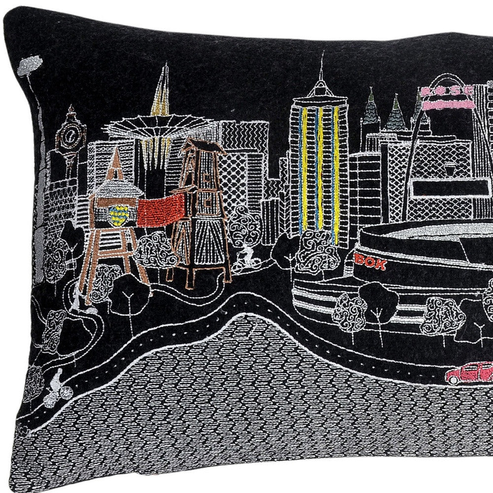 25" Black Tulsa Nighttime Skyline Lumbar Decorative Pillow FurniFindUSA