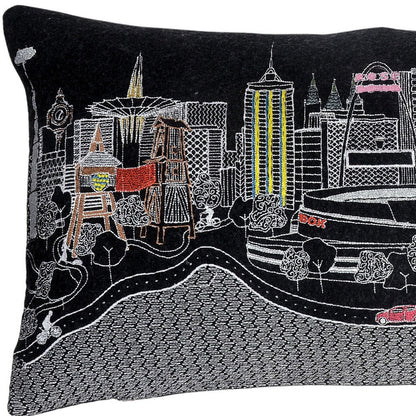 25" Black Tulsa Nighttime Skyline Lumbar Decorative Pillow FurniFindUSA