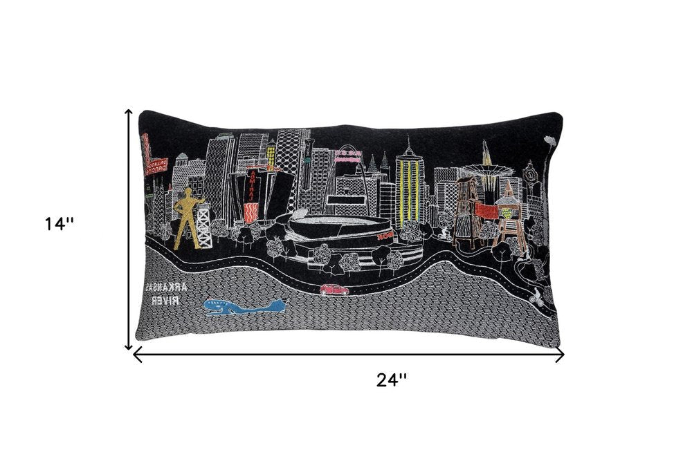 14" X 25" Dark Gray And White Tulsa Nighttime Skyline Lumbar Decorative Pillow — view 4