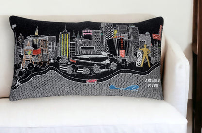 25" Black Tulsa Nighttime Skyline Lumbar Decorative Pillow FurniFindUSA