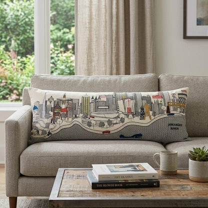 14" X 25" Dark Gray And White Tulsa Nighttime Skyline Lumbar Decorative Pillow HomeRoots