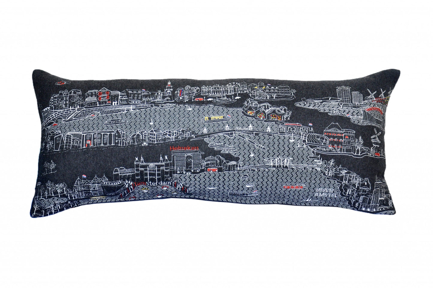 35" Black Amsterdam Nighttime Skyline Lumbar Decorative Pillow FurniFindUSA