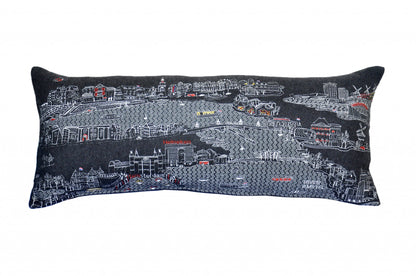 35" Black Amsterdam Nighttime Skyline Lumbar Decorative Pillow FurniFindUSA
