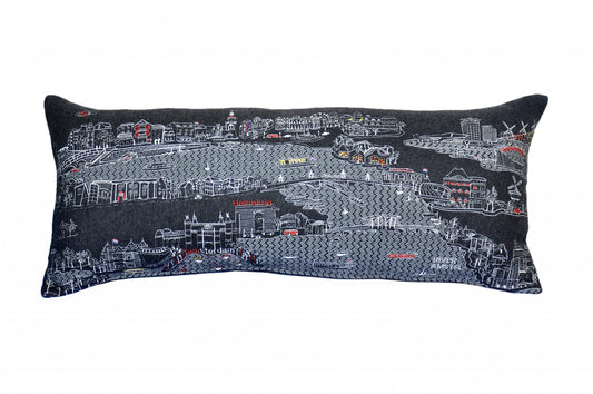 35" Black Amsterdam Nighttime Skyline Lumbar Decorative Pillow FurniFindUSA