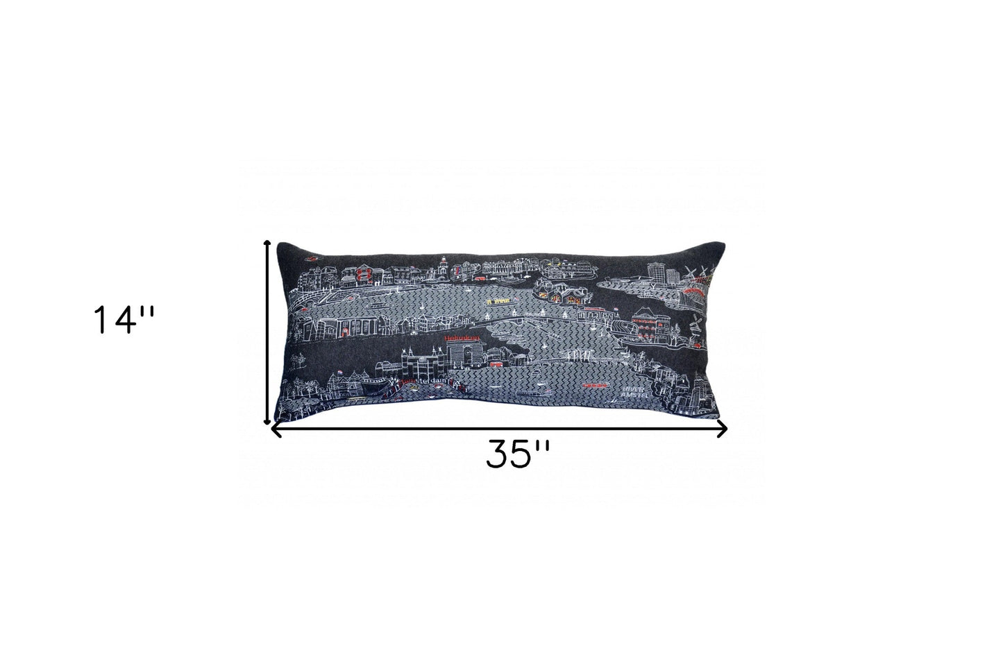35" Black Amsterdam Nighttime Skyline Lumbar Decorative Pillow FurniFindUSA