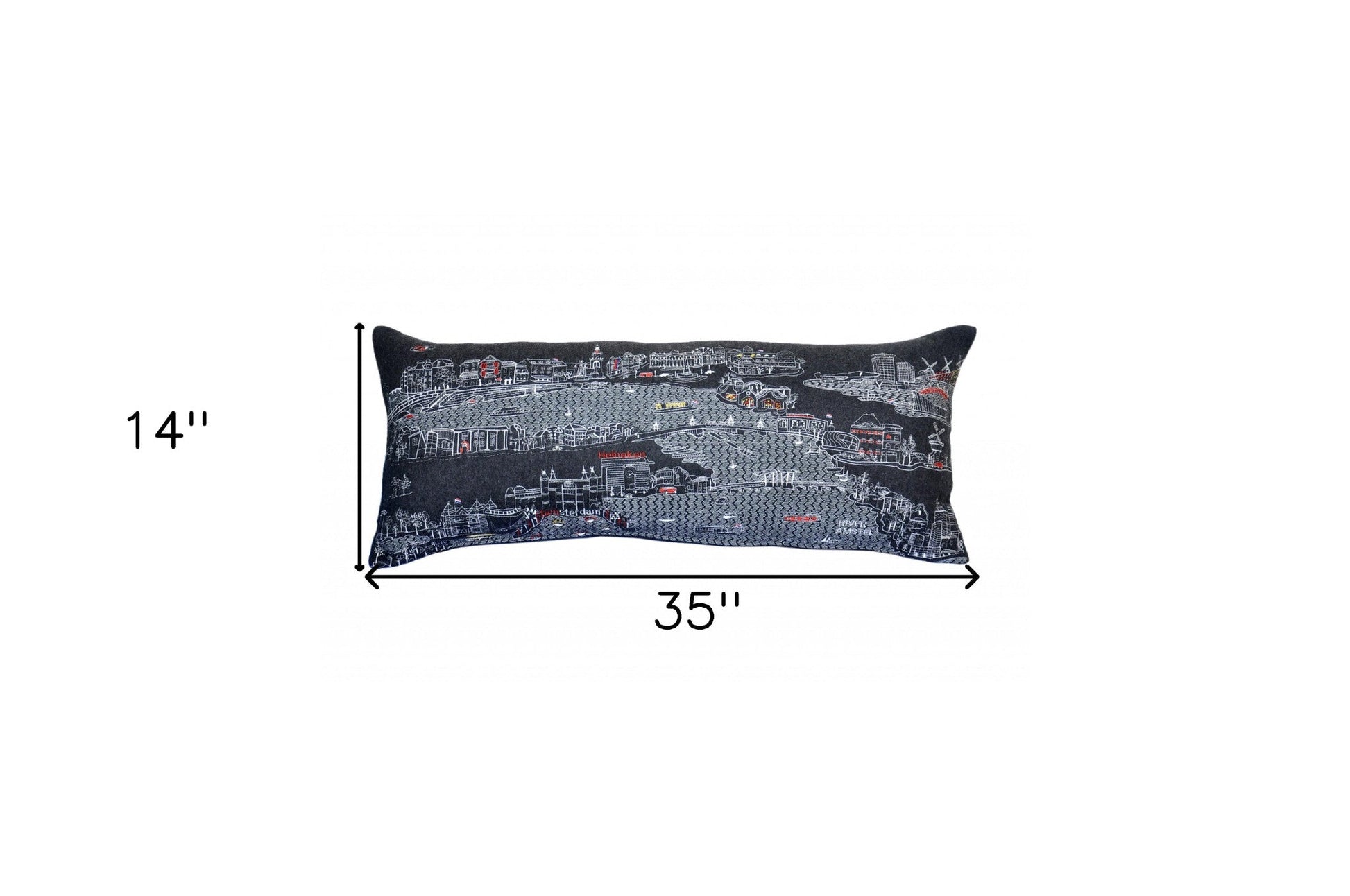35" Black Amsterdam Nighttime Skyline Lumbar Decorative Pillow FurniFindUSA
