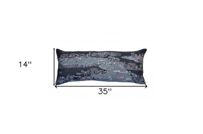 35" Black Amsterdam Nighttime Skyline Lumbar Decorative Pillow FurniFindUSA