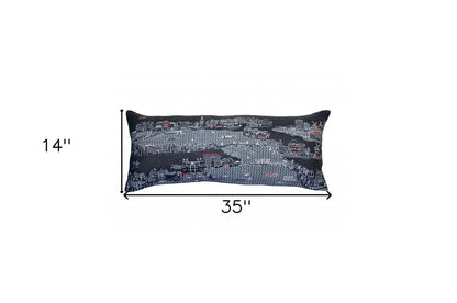 14" X 35" Dark Gray And White Amsterdam Nighttime Skyline Lumbar Decorative Pillow HomeRoots