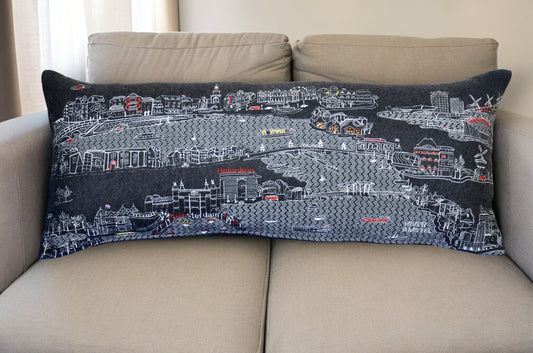 35" Black Amsterdam Nighttime Skyline Lumbar Decorative Pillow FurniFindUSA