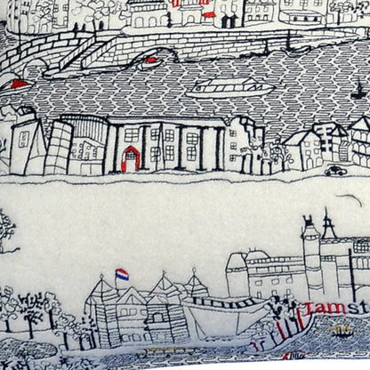 14" X 35" Dark Gray And White Amsterdam Nighttime Skyline Lumbar Decorative Pillow HomeRoots