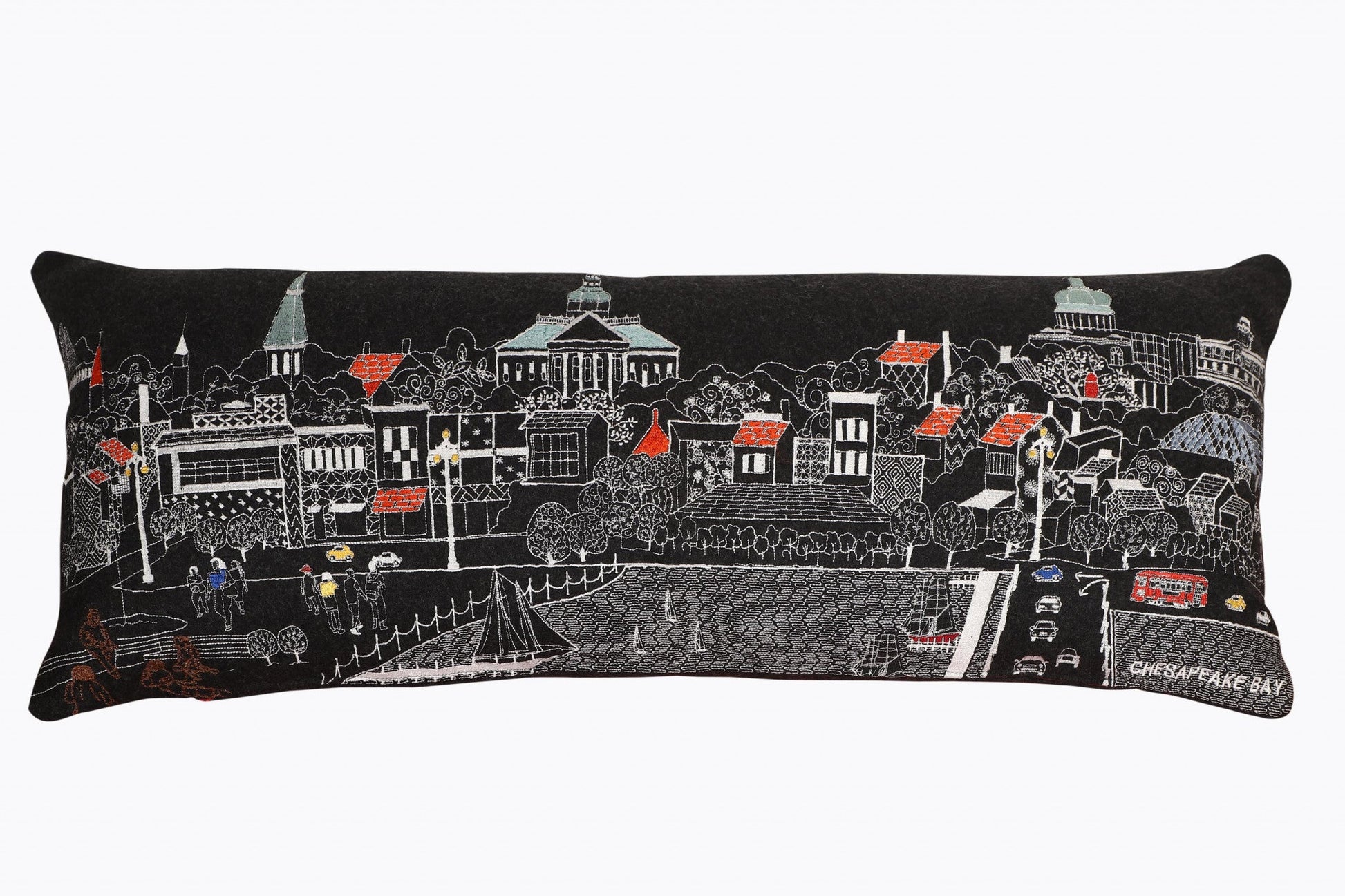 35" Black Annapolis Nighttime Skyline Lumbar Decorative Pillow FurniFindUSA