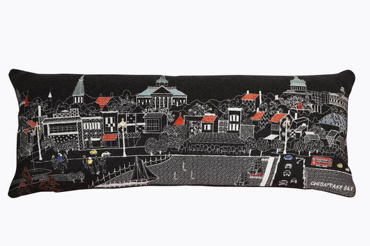 35" Black Annapolis Nighttime Skyline Lumbar Decorative Pillow FurniFindUSA