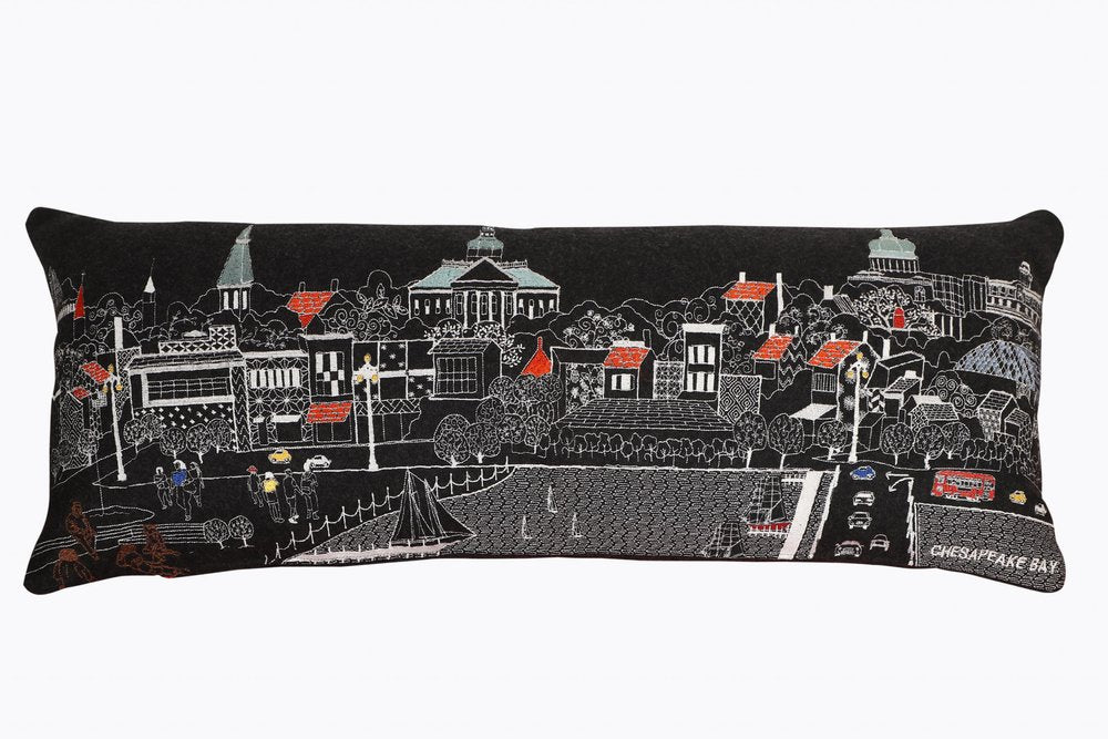 14" X 35" Dark Gray And White Annapolis Nighttime Skyline Lumbar Decorative Pillow HomeRoots