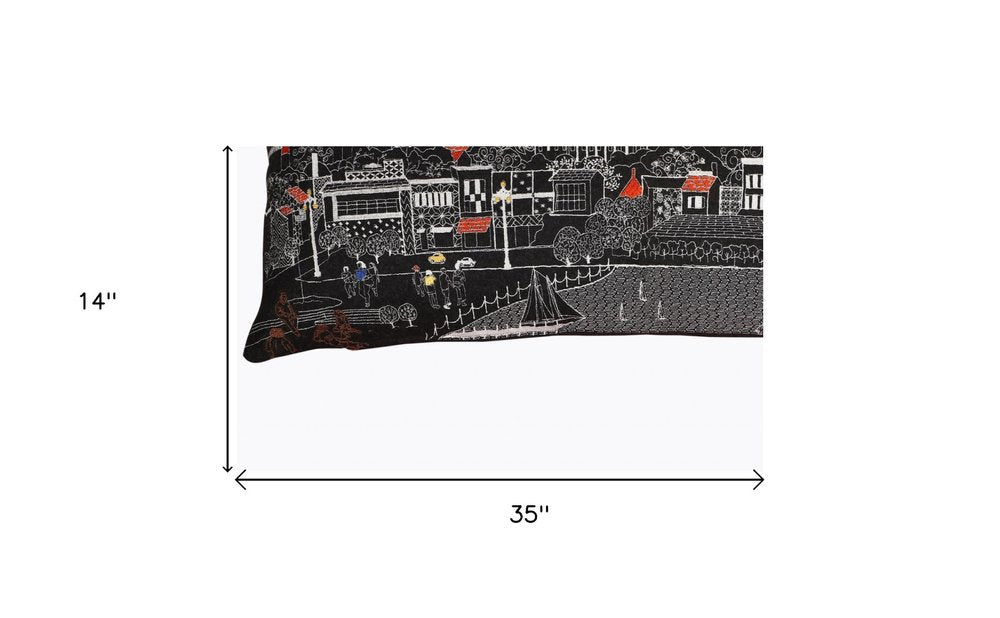 14" X 35" Dark Gray And White Annapolis Nighttime Skyline Lumbar Decorative Pillow — view 6