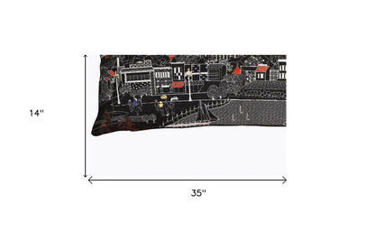 14" X 35" Dark Gray And White Annapolis Nighttime Skyline Lumbar Decorative Pillow HomeRoots