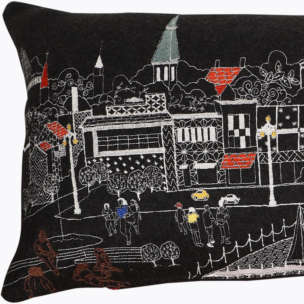 35" Black Annapolis Nighttime Skyline Lumbar Decorative Pillow FurniFindUSA