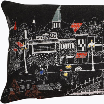 35" Black Annapolis Nighttime Skyline Lumbar Decorative Pillow FurniFindUSA