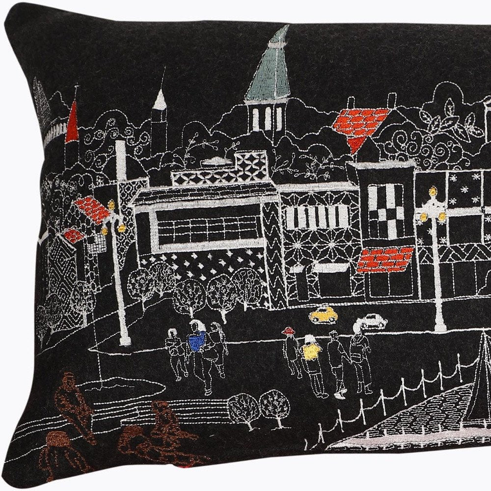 14" X 35" Dark Gray And White Annapolis Nighttime Skyline Lumbar Decorative Pillow HomeRoots